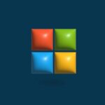 a blue background with four different colored squares