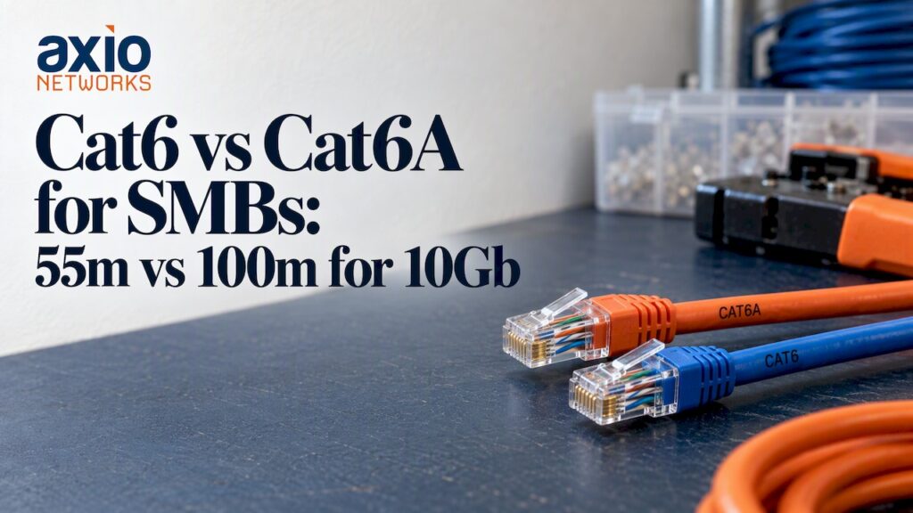 Cat6 and Cat6A cables on a workbench