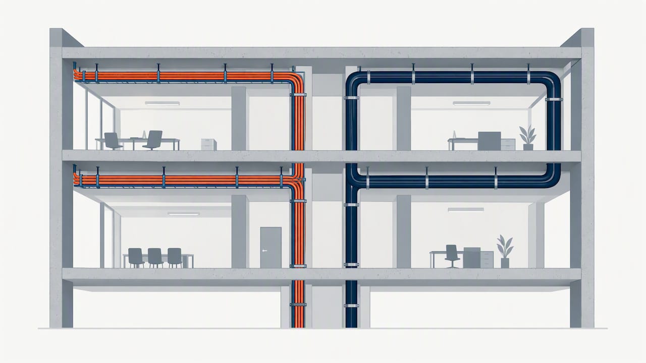 Data cables routed apart from power conduit